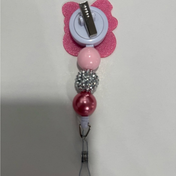 Pink Disco Cherry Beaded Badge Reel – Retractable ID Holder - Picture 2 of 3